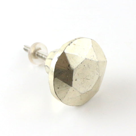 Diamond cut glass pull with silver distressed paint finish.