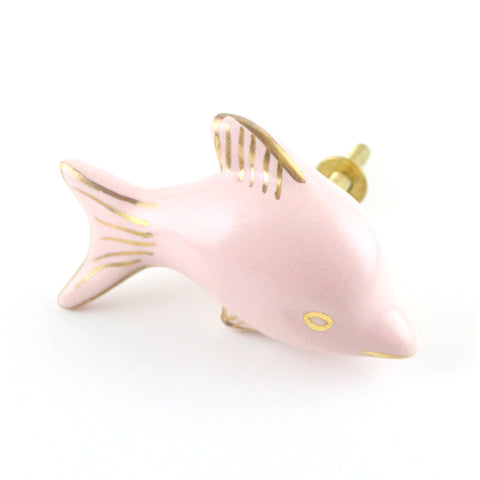 Pink ceramic dolphin pull