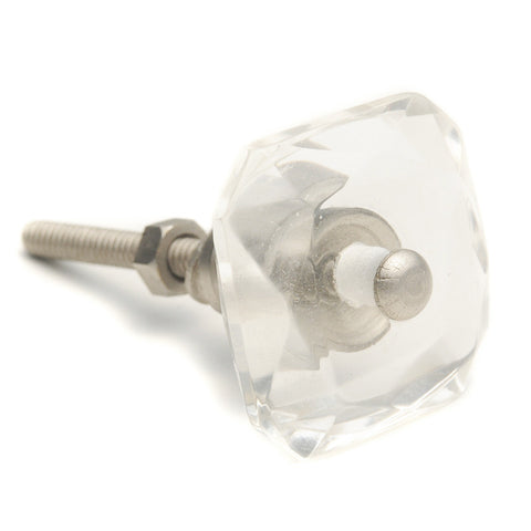 Square glass pull w/silver stem-clear