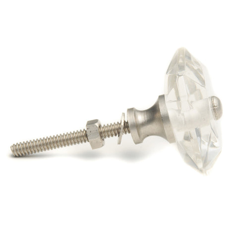 Square glass pull w/silver stem-clear