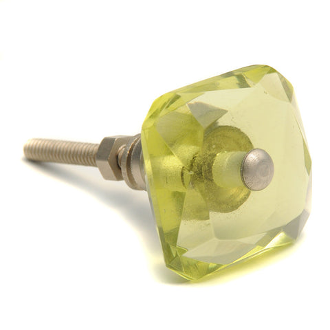 Square glass pull w/silver stem-green
