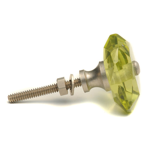 Square glass pull w/silver stem-green