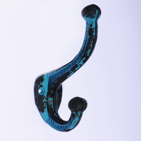 Cast iron distressed hook-blue