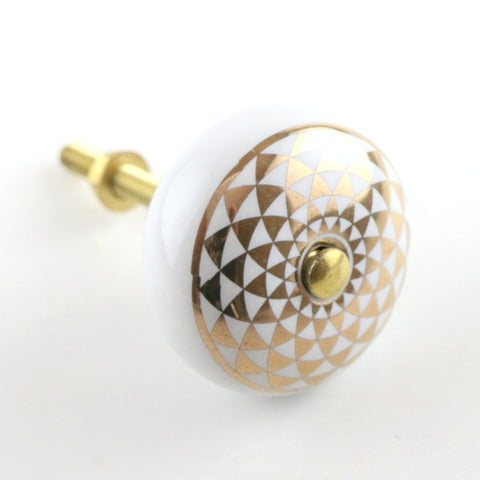 White and gold ceramic pull with kaleidoscope pattern