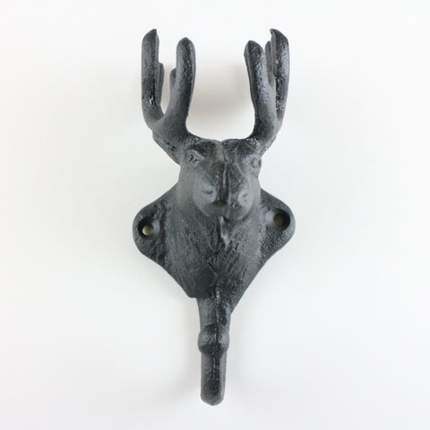 Cast iron moose bust hook-black