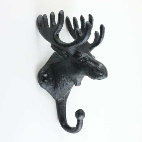 Cast iron moose bust hook-black