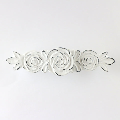 Cast iron flat roses handle-distressed white