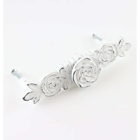 Cast iron flat roses handle-distressed white