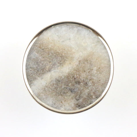 Flat, round marble and silver pull-taupe