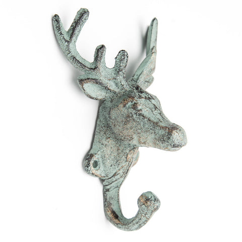 Cast iron stag-head hook – green/gold
