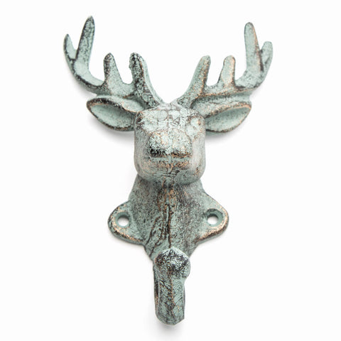 Cast iron stag-head hook – green/gold
