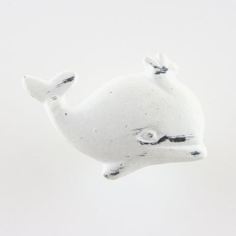 cast iron chubby whale pull-white distressed