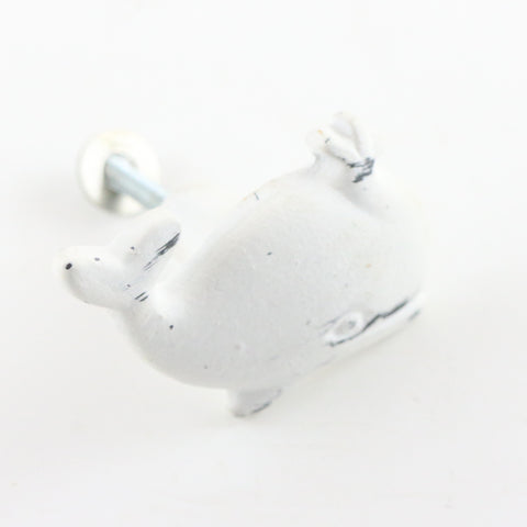 cast iron chubby whale pull-white distressed