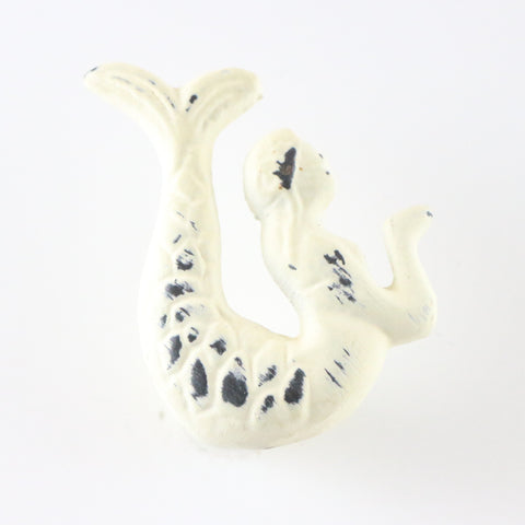 Cast iron mermaid pull-distressed cream